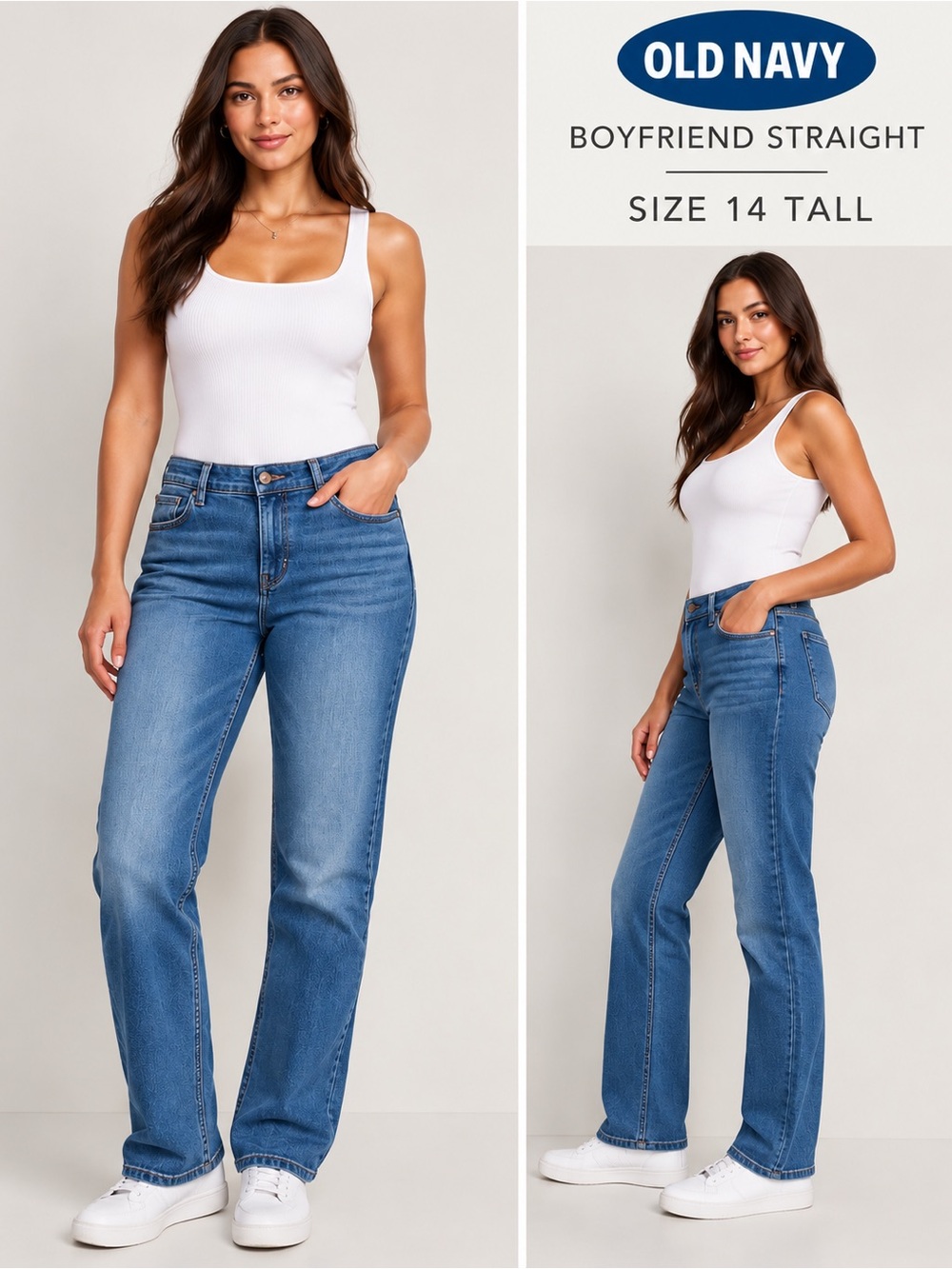 Old Navy Women's Boyfriend Straight Jeans in Medium Blue Tall 14